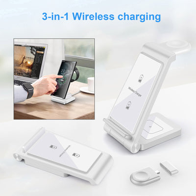 Cargador Inalámbrico 3 en 1 Plegable 15W - Portátil y Multidispositivo