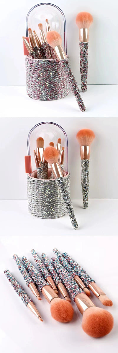 Set de 8 Brochas de Maquillaje Lujo con Diamantes Incrustados - Image 9