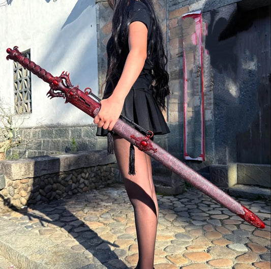 Espada Dragón Longquan - Hoja de Acero Aleado con Empuñadura Sólida y Vaina de Cuero - Image 2