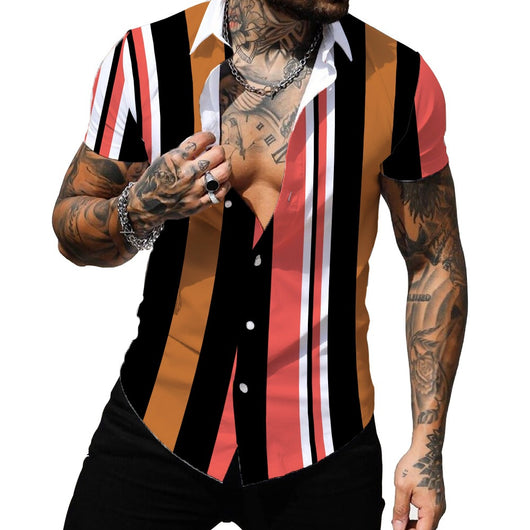Camisa Hawaiana de Rayas con Estampado Digital y Cuello Solapa - Image 2