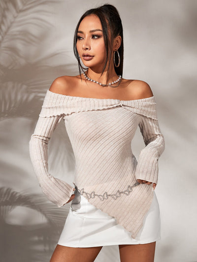 Blusa Elegante Hombros Descubiertos Manga Larga Asimétrica para Mujer - Image 14