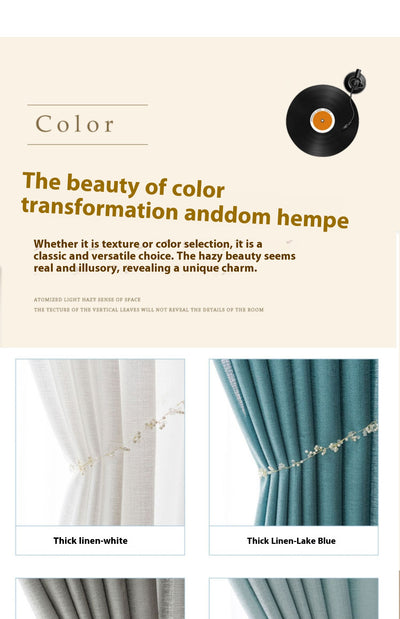 White translucent thickened sunscreen curtain made of hemp yarn with grommet top, hanging in a modern window. - Image 21
