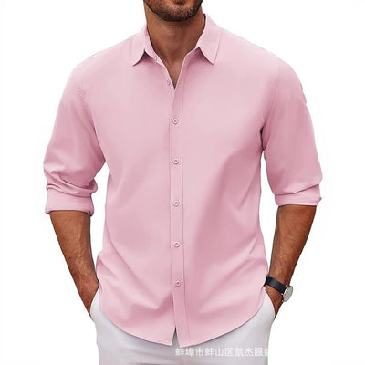 Camisa Clásica de Manga Larga para Hombre en Color Sólido - Image 2