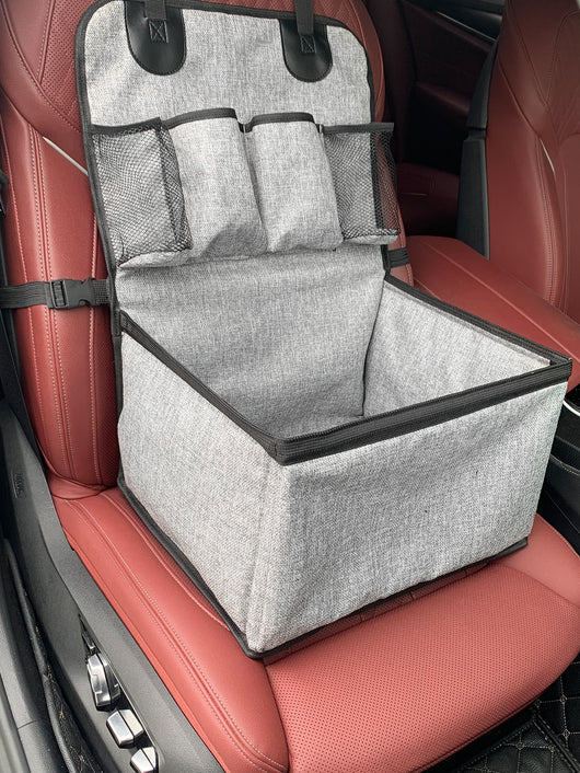 Gray portable car pet mat with multiple pockets, designed for household use and dirt resistance. - Image 9