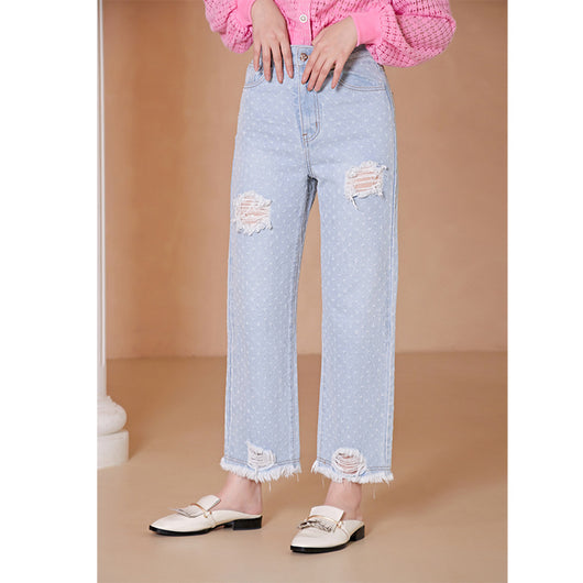 Pantalones Vaqueros Rotos Cintura Alta Versátiles para Mujer - Image 9