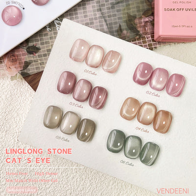Juego de Esmaltes UV Ojo de Gato Linglong 6 Colores con Activador - Image 3