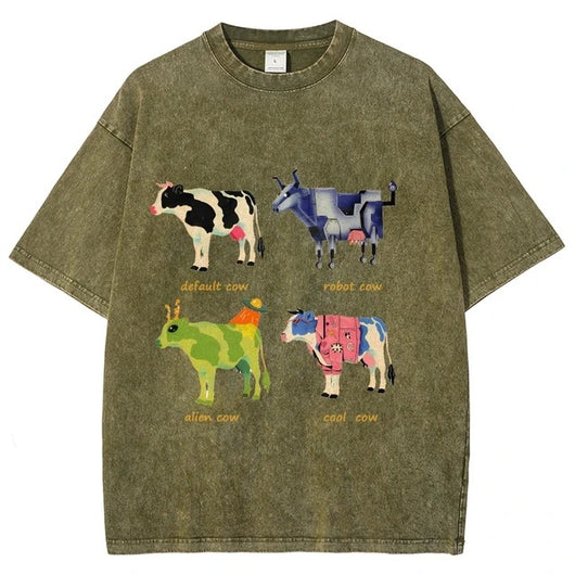 Playera Retro de Algodón con Estampado Divertido de Vaca para Hombre - Image 12