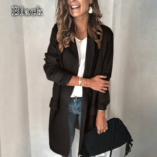 Blazer Casual de Manga Larga con Bolsillos Falsos - Colores Sólidos - Image 4