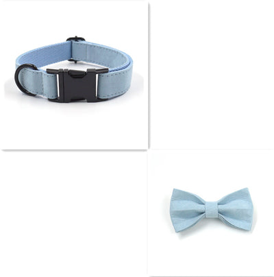Collar y Correa para Mascotas Terciopelo Azul Claro con Hebilla Negra y Moño - Image 8