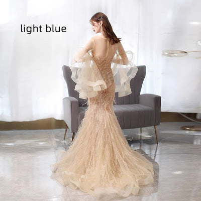 Vestido de Noche Sirena Dorado para Banquetes y Eventos - Image 9