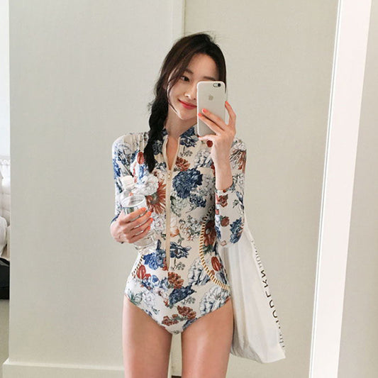Traje de Baño Enterizo Coreano Modesto con Soporte de Busto y Diseño Triangular Sensual