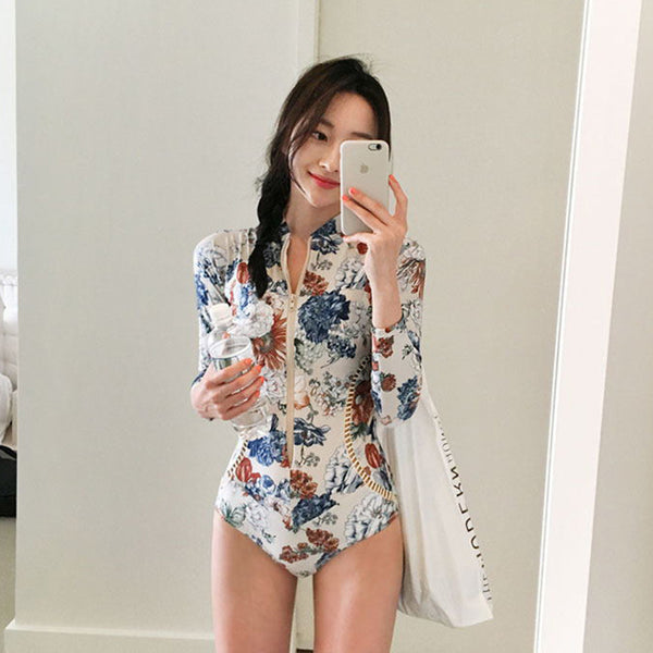 Traje de Baño Enterizo Coreano Modesto con Soporte de Busto y Diseño Triangular Sensual