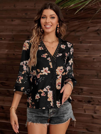 Blusa Elegante Suelta con Escote en V y Mangas Acampanadas de Encaje - Image 20