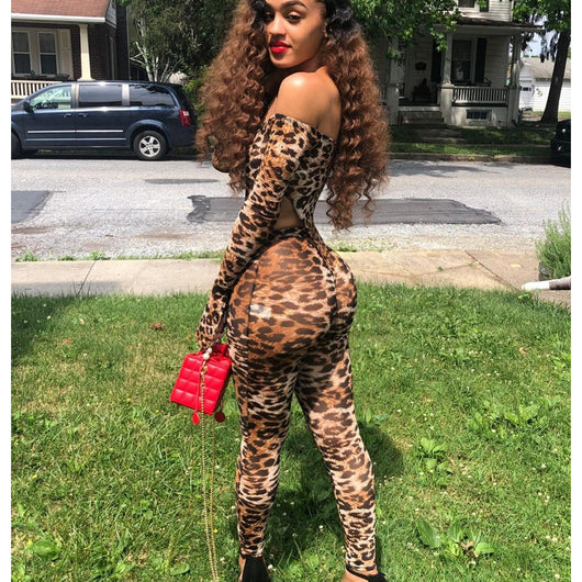 Conjunto de Dos Piezas Bodysuit Estampado Leopardo con Malla - Image 12