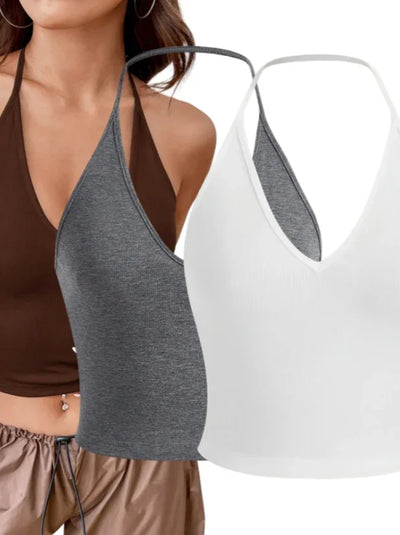 Set de 3 Tops Cortos Halter Backless para Verano
