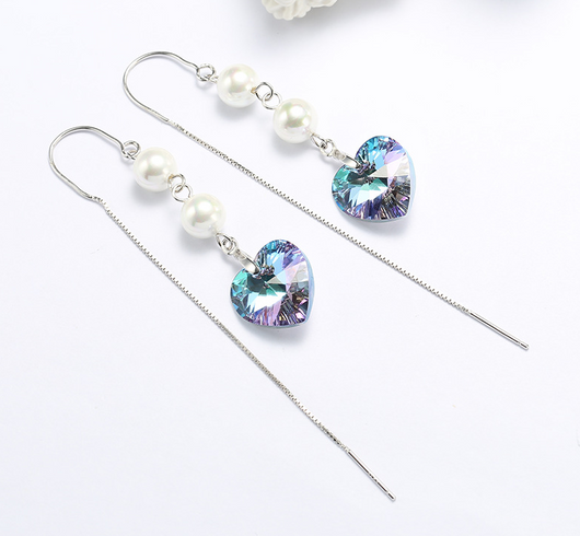 Aretes de Moda Femenina con Perlas de Cristal en Forma de Corazón - Image 6