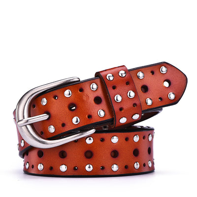 Cinturón de Cuero Genuino para Mujer con Remaches Punk - Estilo Europeo y Americano - Image 6