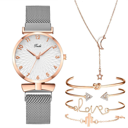 Set de Regalo Elegante: Reloj Cuarzo Malla Dorada + 5 Pulseras para Mujer - Image 8