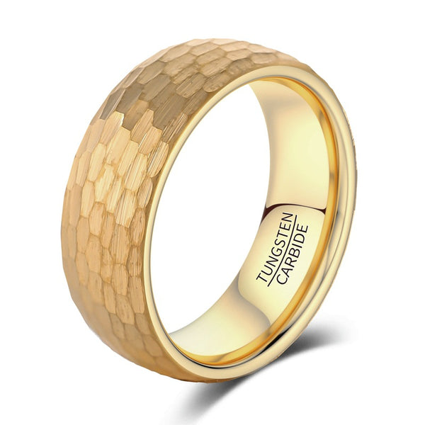 Anillo de Tungsteno Carburo Chapado en Oro con Textura Martillada para Hombre y Mujer