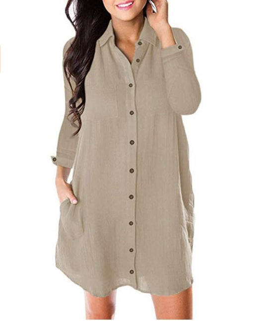 Vestido Camisero Holgado de Manga Larga con Bolsillos - Image 20