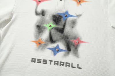 Playera Suelta con Diseño de Cuentas Abstractas y Solapas para Hombre - Image 15