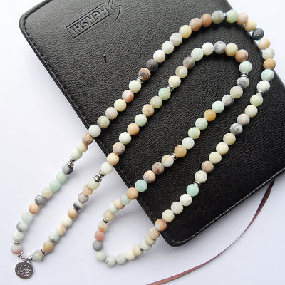 Pulsera Mala Amazonita Mate 108 Cuentas con Dije Loto Plata Antigua - Brazalete Yoga y Meditación - Image 3