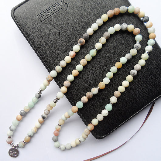Pulsera Mala Amazonita Mate 108 Cuentas con Dije Loto Plata Antigua - Brazalete Yoga y Meditación - Image 3