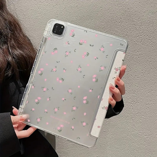 Funda Protectora Tablet Flores Transparentes con Soporte Tri-Fold - Image 2