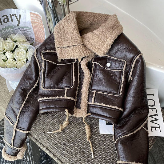 Abrigo de Piel para Niña con Cuello Mao Acolchado
