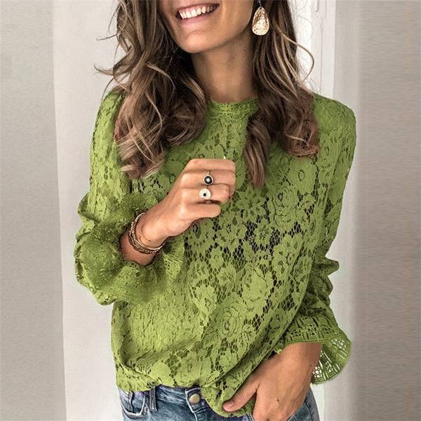 Blusa Manga Larga con Encaje Hueco - Diseño Elegante para Mujer