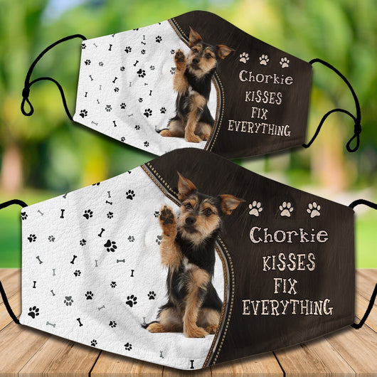 Two cotton face masks with a French Bulldog puppy peeking out, paw prints, and "French Bulldog Kisses Fix Everything" text. - Image 7