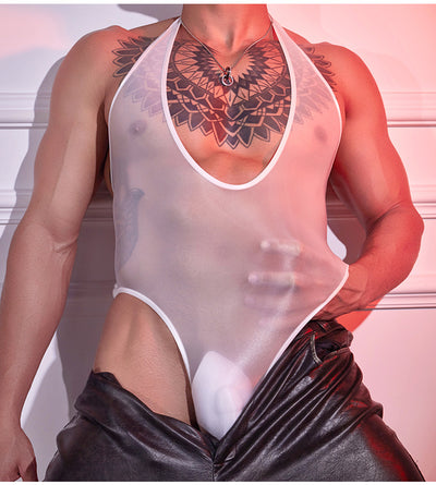 Body Masculino Elegante Cuello Halter en Seda Semitransparente - Image 20