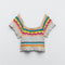Blusa Tejida Colorblock a Rayas con Mangas Cortas Caladas
