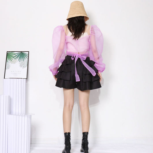 Blusa Cuello Redondo con Mangas Abullonadas y Flores en Relieve - Image 20