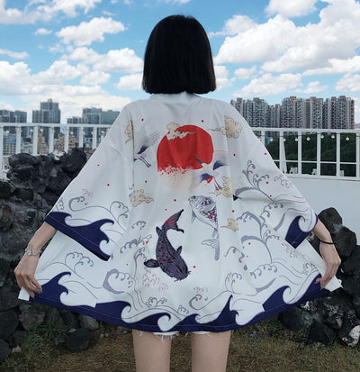Bata Kimono Hombre Estilo Ukiyo-e Carpa Japonesa - Image 16