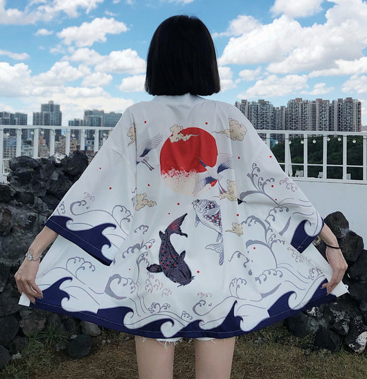 Bata Kimono Hombre Estilo Ukiyo-e Carpa Japonesa - Image 16