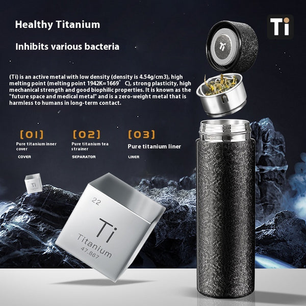 Vaso Térmico de Titanio Puro con Separador de Té - Antibacteriano Inteligente