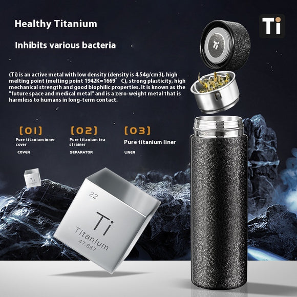 Vaso Térmico de Titanio Puro con Separador de Té - Antibacteriano Inteligente