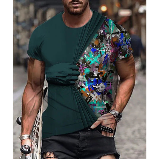 Camiseta Oversize Manga Corta con Impresión 3D para Hombre