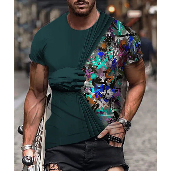 Camiseta Oversize Manga Corta con Impresión 3D para Hombre