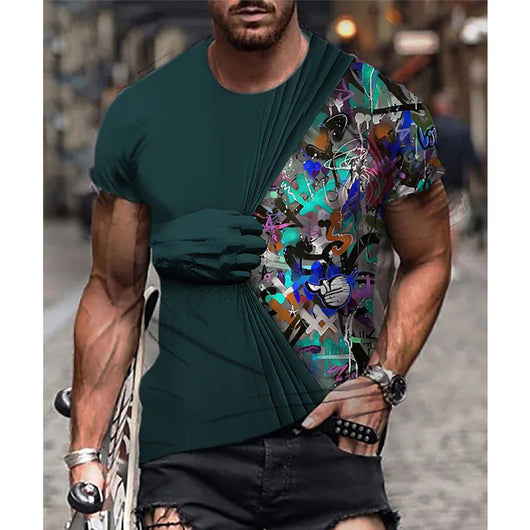 Camiseta Oversize Manga Corta con Impresión 3D para Hombre