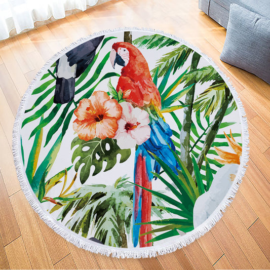 Toalla Redonda de Microfibra con Estampado de Hojas Tropicales