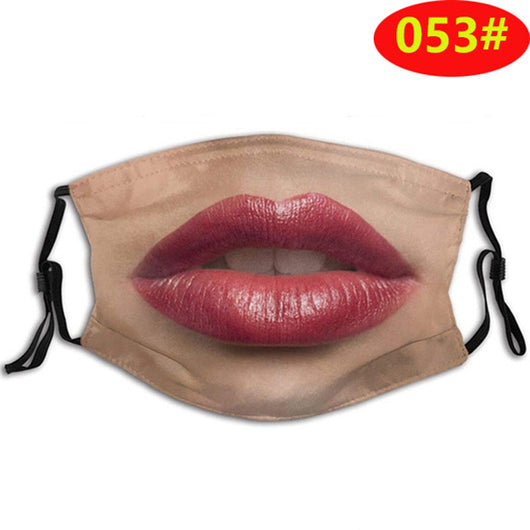 Novelty face mask with a realistic print of a smiling man's lower face and a prominent brown mustache. - Image 9