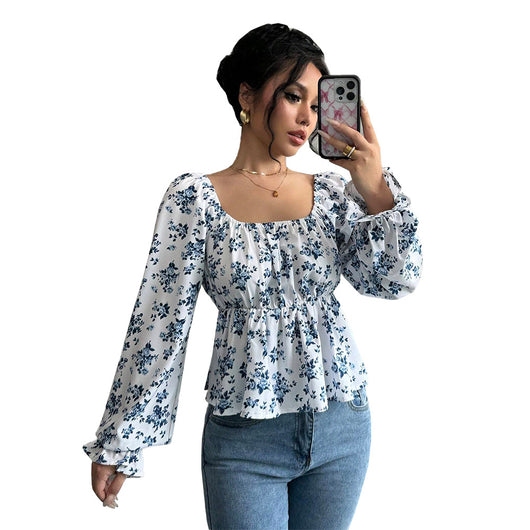 Blusa Floral de Invierno con Cuello Cuadrado y Mangas Abullonadas - Image 5