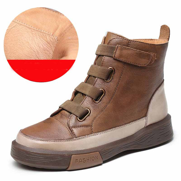 Botas Altas de Cuero con Detalles en Contraste y Suela Blanda