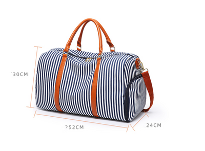 Bolsa Grande de Lona y Cuero con Contraste de Rayas - Image 7