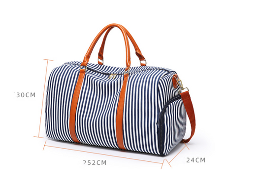 Bolsa Grande de Lona y Cuero con Contraste de Rayas - Image 7