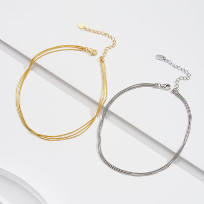 Pulsera Tobillera de Plata Esterlina 925 Triple Capa para Mujer