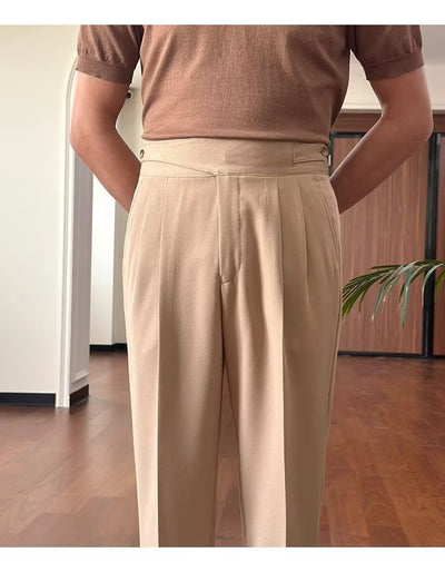 Pantalones Casuales Retro de Cintura Alta Corte Recto para Hombre - Image 13