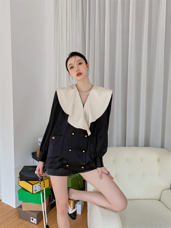 Blusa Elegante con Cuello Volante Francés para Mujer